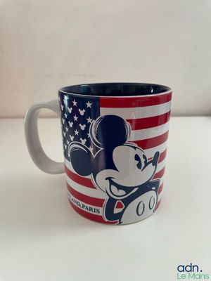 mickey mouse coffee mug with american flag design on it