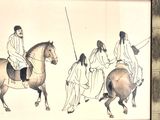 a picture of a painting of a man riding a horse
