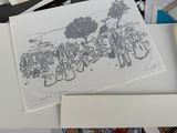 a drawing of a group of people on a table