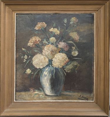 une peinture de fleurs dans un vase sur une table