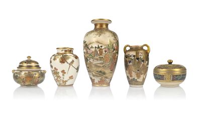 five different vases and one is decorated with flowers and birds