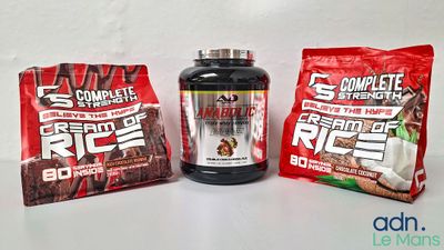 two bags of protein and a bag of protein sit on a table