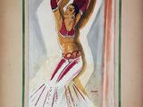 painting of a woman dancing in a red and white outfit