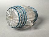 a clear glass jar with a blue stripe around it