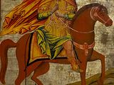 an image of a painting of a man riding on the back of a horse