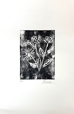 a black and white drawing of flowers on a white background
