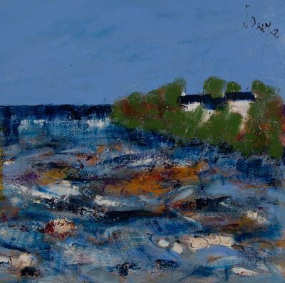 une image représentant un tableau d'une petite île au milieu d'un plan d'eau