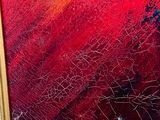 an oil painting of a red and blue abstract painting with a gold frame