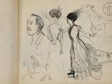 drawing of a man and a woman in a dress and a man in a suit and a woman in a dress and a man in a suit and a woman in