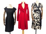 trois robes pour femmes présentées sur des mannequins, sur fond blanc