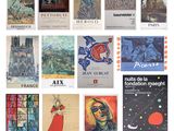 plusieurs affiches représentant divers types d'œuvres d'art, exposées sur une surface blanche