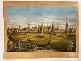 un vieux tableau représentant une vue d'une ville vue de loin