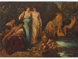 une image représentant un tableau où l'on voit un groupe de femmes dans un décor boisé