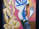 tableau représentant une femme et un homme assis sur une chaise