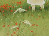a painting of a woman in a field of flowers