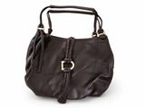 a brown purse with a braid handle and a metal clasp