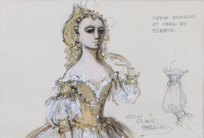 dessin représentant une femme en robe, portant une couronne sur la tête