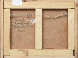 a close up of a wooden frame with writing on it