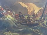 peinture d'un groupe de personnes dans un bateau sur un plan d'eau