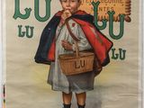 une vieille affiche représentant un garçon avec un panier et un chapeau