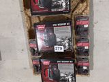 three boxes of items on display on the wall