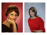 two pictures of a woman in a red dress and a woman in a black dress