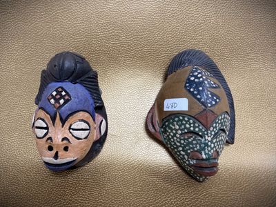 two masks that are sitting on a table