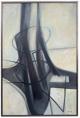 peinture abstraite représentant un vase et un vase posé sur une table
