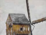 a painting of a windmill that is painted on the wall