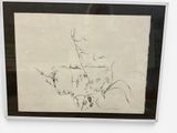 framed picture of a drawing of a man and a dog