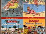 four books in a row with a woman on the beach and a man in a car