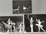 three black and white photos of a couple of dancers on a stage
