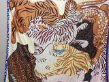 a picture of a blanket with a picture of a tiger and other animals