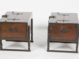 pair of antique chinese wooden chests with metal handles