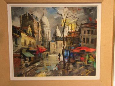 a picture of a painting of a city street