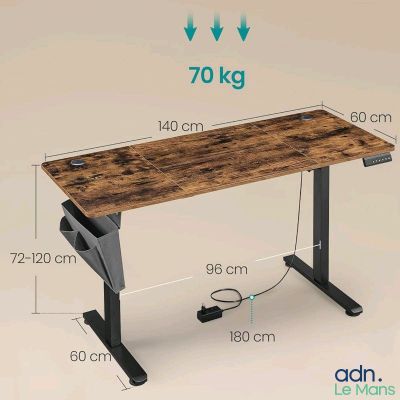 la hauteur d'un bureau debout avec un plateau en bois et des pieds noirs