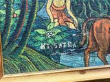 a picture of a painting of a woman and a cow
