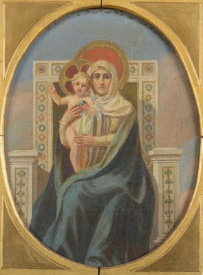 une image d'un tableau représentant une femme tenant un enfant dans ses bras