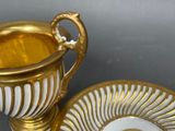 a cup and saucer sitting on a saucer