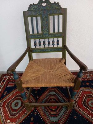 Fauteuil de campagne danois assise paillée bois peint 1815- …