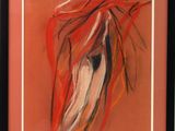 tableau représentant une femme en robe rouge, dans un cadre noir