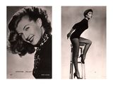 two black and white photos of a woman sitting on a stool