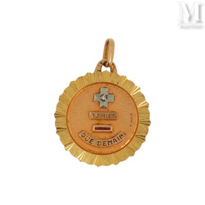 Médaille Médaille en or jaune et rose 18k (750°/°°) "+ qu'hi… - Photo 1