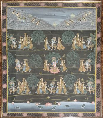 Ecole Indienne Suite de trois importantes peintures sur tiss…