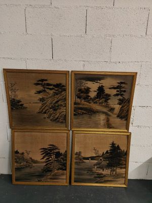 JAPON : Suite de quatre impressions sur tissu contrecollé su…