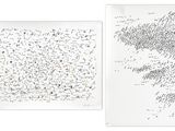 two drawings of birds on a white background and a drawing of birds on a white background