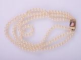 gros plan d'un collier de perles sur fond blanc