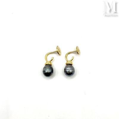 pair of black pearl earrings with gold plated hooks