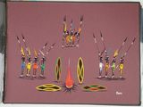 a picture of a painting of a group of people with spears and spears