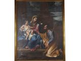 tableau représentant une femme tenant un enfant dans ses bras et un homme à genoux
